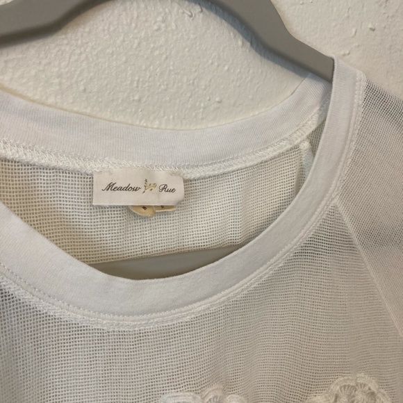 Meadow Rue White Cropped Crochet Mesh Top S - Picture 2 of 8